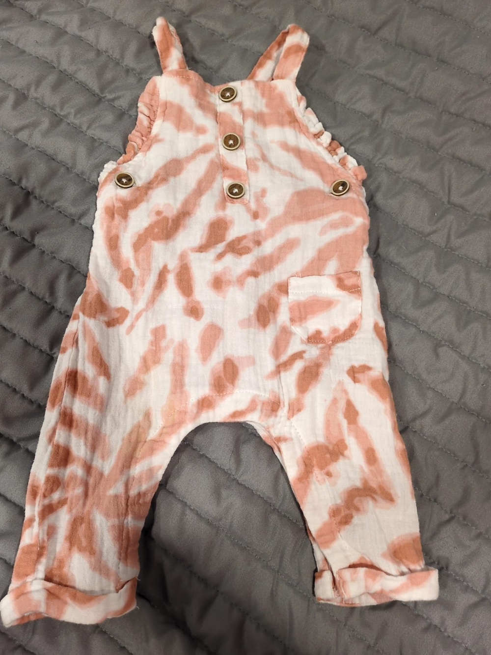 Jessica Simpson Baby Girl 0-3M Peach Tie Dye Cotton Romper Overalls